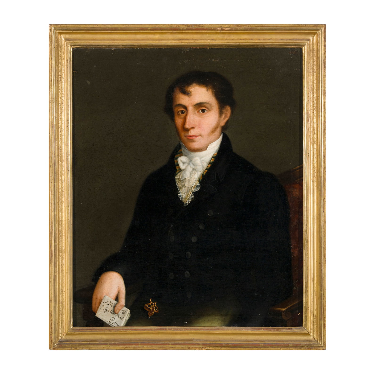 Scuola italiana del XIX secolo: Scuola italiana del XIX secolo Ritratto di Sebastiano Borelli Olio su tela 79 x 66 cm Italian school of the 19th century Portrait of Sebastiano Borelli Oil on canvas 79 × 66 cm