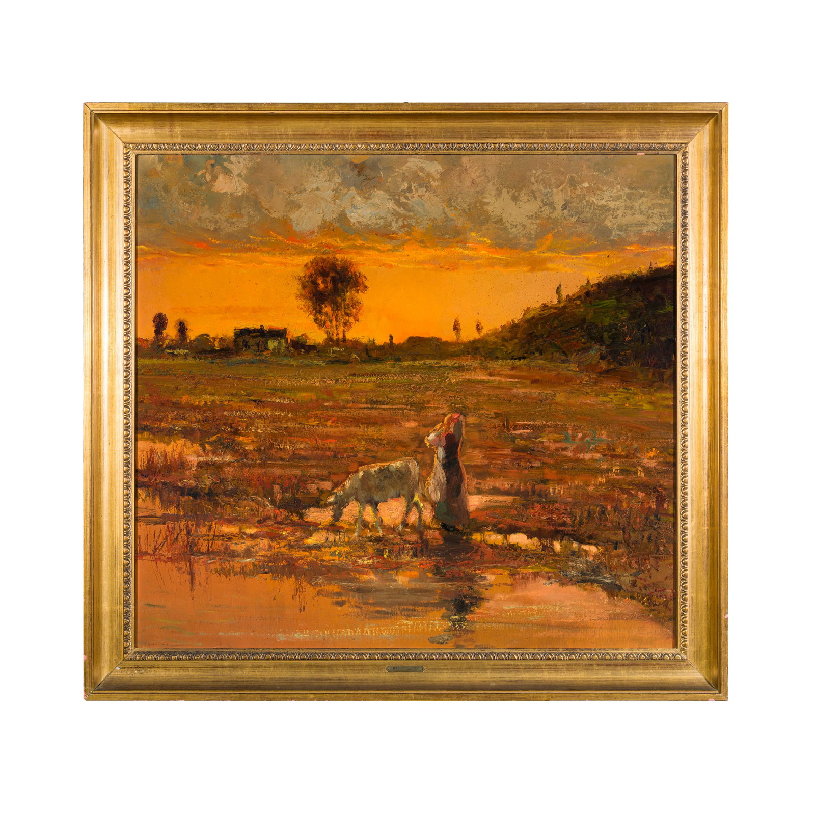 Beppe Ciardi (Venezia 1875 - Quinto di Treviso 1932): Beppe Ciardi (Venezia 1875 - Quinto di Treviso 1932) Tramonto nei campi Olio su tavola 71 x 78,5 cm (a vista) Firmato in basso a destra Autentica di Somaré sul retro Etichetta sul retro mostra Pittor