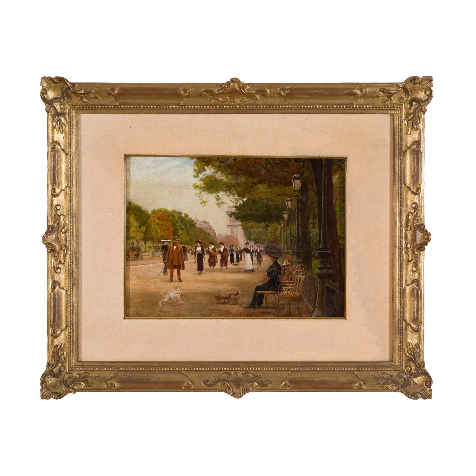 Giovanni Lessi (Firenze 1852 - 1922): Giovanni Lessi (Firenze 1852 - 1922) Parigi, Champs-Élysées e Arco di Trionfo Olio su tela 25 x 33 cm Firmato in basso a sinistra Fu allievo di Giovanni Fattori e di Michele Gordigiani all'Accademia