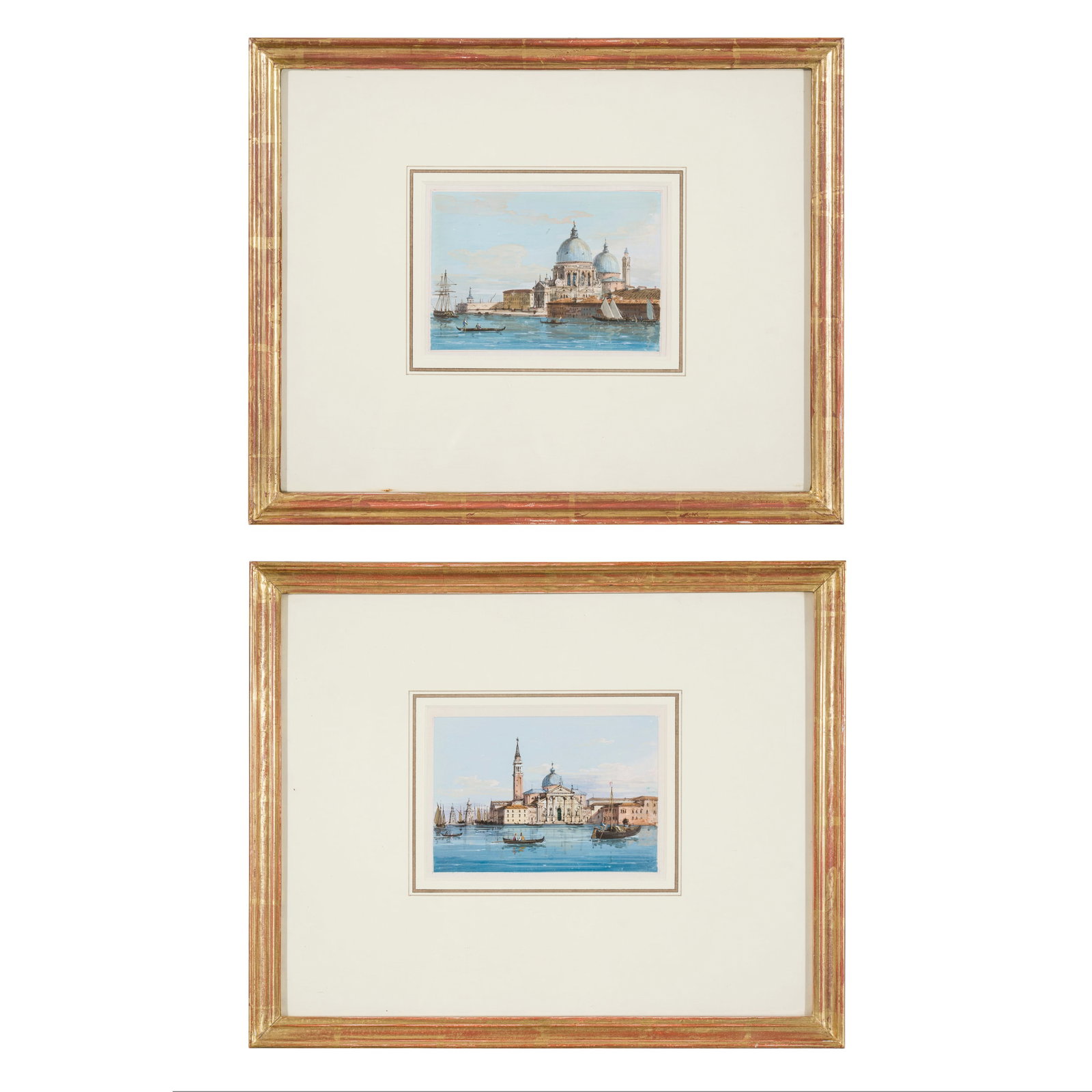 Carlo Grubacs (Venezia 1802 - 1878): Carlo Grubacs (Venezia 1802 - 1878) Venezia, Isola di San Giorgio - Venezia, Basilica della Salute e Punta della Dogana Tempera/gouache su carta 11,5 x 16,5 cm Sul retro etichetta di Martyn Gregory, L