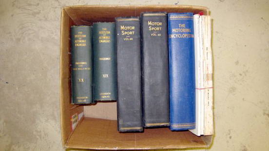 Assorted Motoring Related Literature: includes a 1932 volume of 'The Motoring Encyclopaedia' with period style binding in good condition, 2 volumes of AE proceedings plus volumes 44 & 45 of bound 'Motorsport' and a selection of autocar