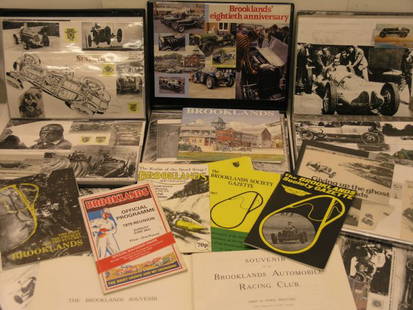 Assorted Brooklands Ephemera: Interesting selection, to include nine scrapbooks of press cuttings, timelines & photographs, together with a selection of 'Brookland's Sosciety Gazettes' & other related literature. (Qty)