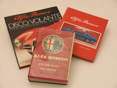 Three Alfa Romeo Books: Including 'Alfa Romeo, A History' by Hull, complete with original dust jacket, in well-read average condition. Together with 'Alfa Romeo' by Green & 'Alfa Romeo, Disco Volante' by Bianchi Anderloni.