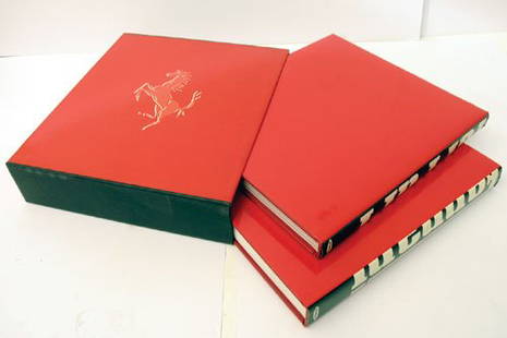 Ferrari Catalogue Raisonne 1946-89: Prestige two volume set in slipcase, English, French and Italian text & very good condition. Together with five A4 scrapbooks containing Ferrari photographs & press cuttings. (Qty)