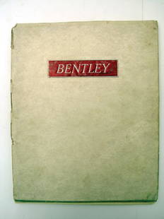 Bentley 4.25 Litre Sales Catalogue: Original sales catalogue for the 4.25 litre Bentley 'silent sports car'. Features embossed 'Bentley' text to cover & a quantity of affixed black & white press photographs. Some wear to spine area.