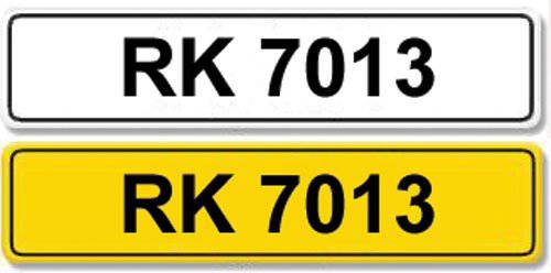 Registration Number RK 7013: Cherished number plate RK 7013 with retention certicate.