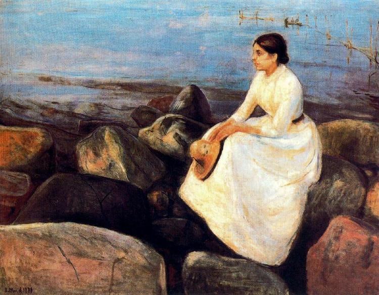 Summer Night (Inger on the Shore) 1889: Edvard Munch 1863-1944.Oil on canvas.126.5 x 162 cm.Good condition, commensurate with age. Provenance : Mr.Jordi, Northern Virginia.