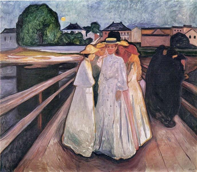 The Ladies on the Bridge 1903: Edvard Munch 1863-1944.Oil on canvas.203 x 230 cm.Good condition, commensurate with age. Provenance : Mr.Jordi, Northern Virginia.