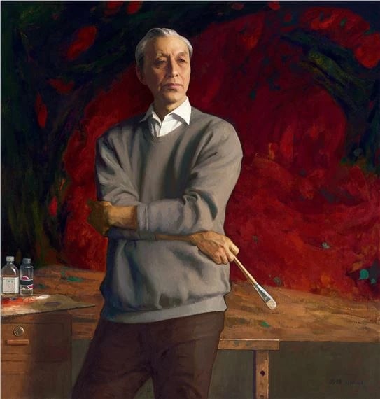 Zhan Jianjun the Painter 1994: Jin Shangyi 1934.Oil on canvas.120by115cm.Superb condition with only minor old wear.Provenance : from a private collector in Yokohama Japan.