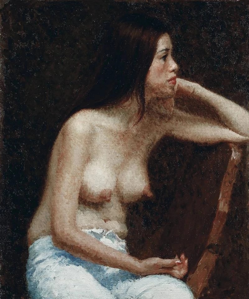 Lady in meditation: Jin Shangyi 1934.Oil on canvas.60.5 by 50 cm.Minor old wear and weathering.Provenance : from a private collector in London.