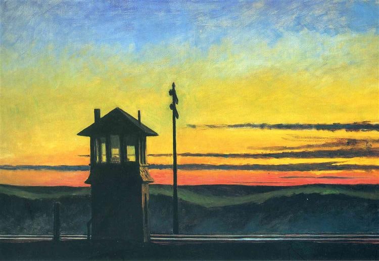 Railroad Sunset 1929: Edward Hopper 1882-1967. Oil on canvas.121.9 x 74.3 cm.Good condition, commensurate with age.Provenance : Mr. Stefan, Minneapolis, Minnesota.