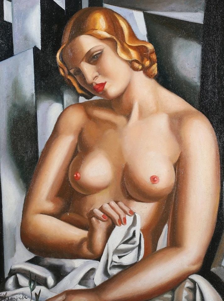 Female Nude: Tamara de Lempicka 1898-1980.Oil on canvas.44cm x 33.5cm.Good condition, commensurate with age.Provenance : from a private collector in London.