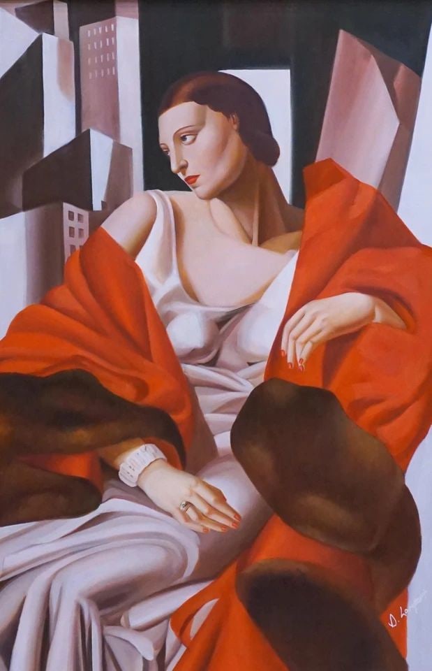 Portrait of Madame Boucard: Tamara de Lempicka 1898-1980.Oil on canvas.42 x 30 in. (106.7 x 76.2 cm.)Good condition, commensurate with age.Provenance : Mrs. Blair, Newport Beach, California. Collected by her late husband.