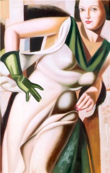 POSING LADY: Tamara de Lempicka 1898-1980.Oil on canvas.89.5cm by 60cm.Good condition, commensurate with age. Provenance : Mrs. Blair, Newport Beach, California. Collected by her late husband.