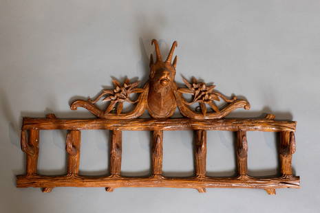 Black Forest Coat Rack Chamois Goat w Glass Eyes: Black Forest Hat, Coat Rack, Chamois Goat w Glass Eyes DIMENSIONS: H: 10 W: 19