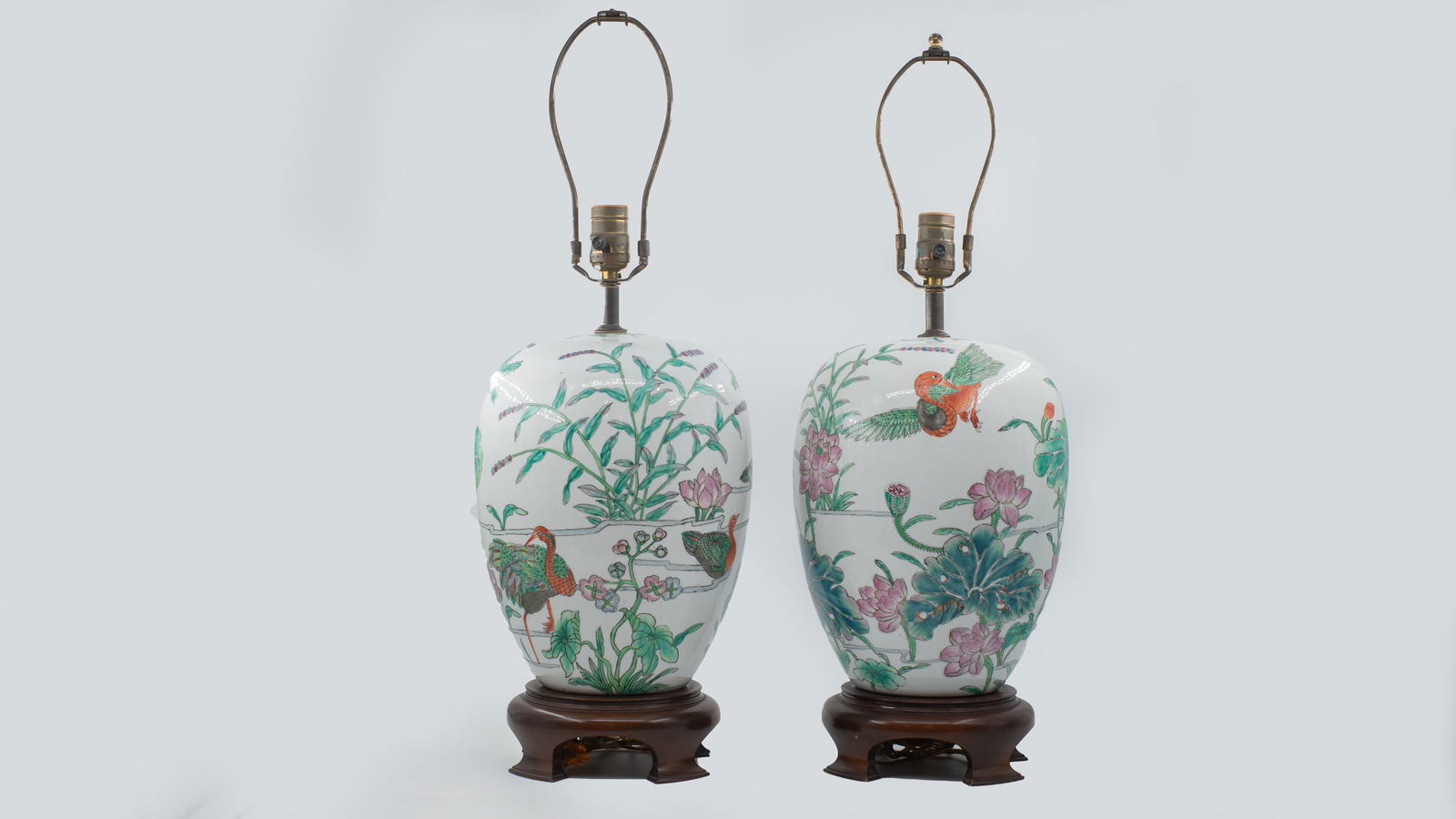 Pair Of Chinese Antique Porcelain Famille Rose Jar Table Lamps (1 of 2)