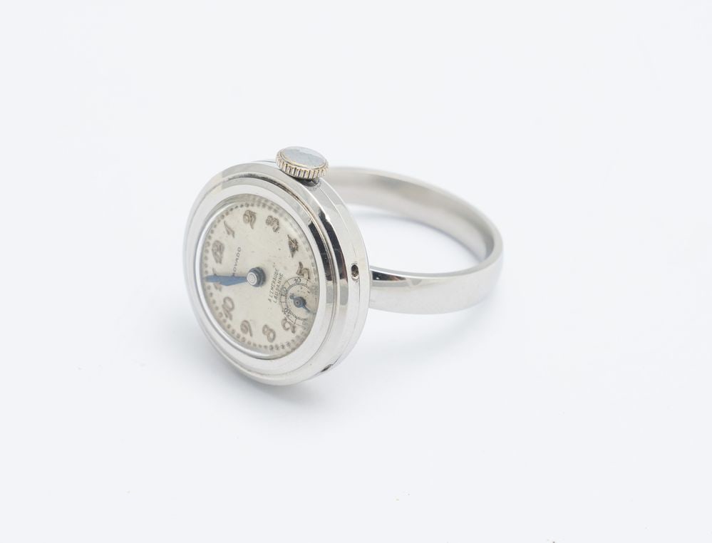 Movado ring-watch personalized for A. L'Emeraude Lausanne, 40sStainless steel round case.Cream (1 of 3)