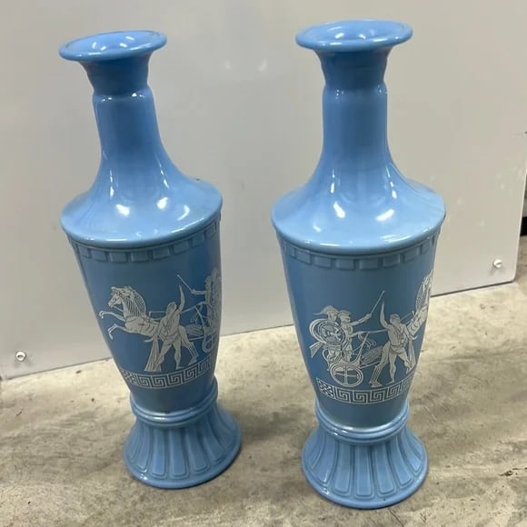 Jim Beam Blue Ceramic Decanters with Greek Motif (1 of 8)
