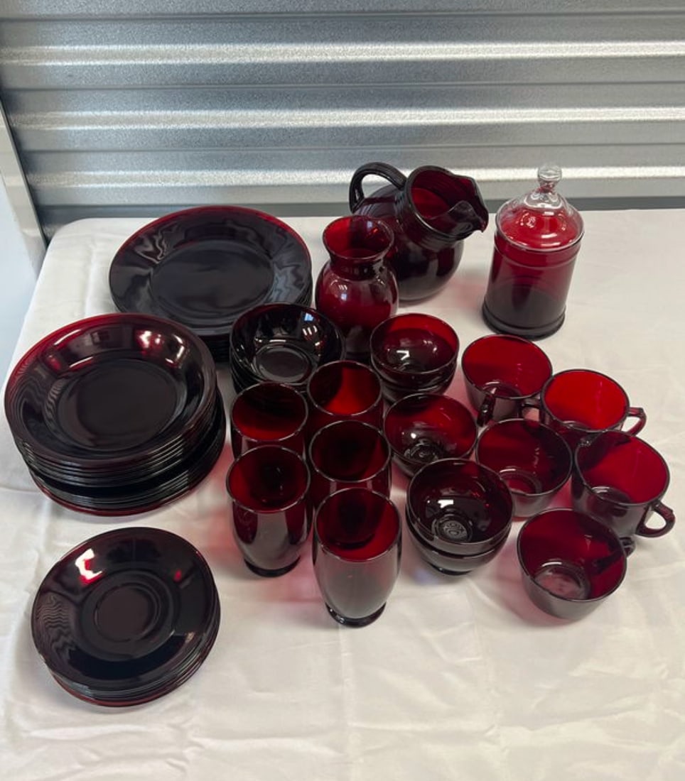 Vintage Ruby Red Glass Dinnerware Set (1 of 14)