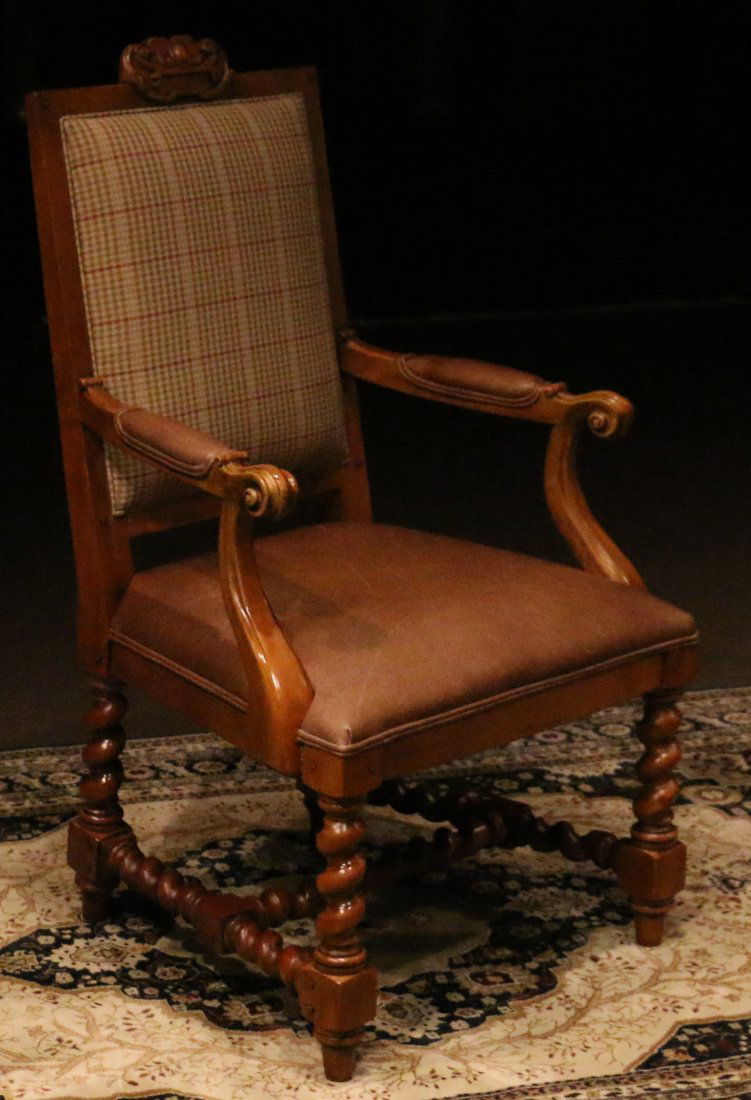 Pair of Ralph Lauren armchairs upholstered with leather and fabric. (1 of 4)