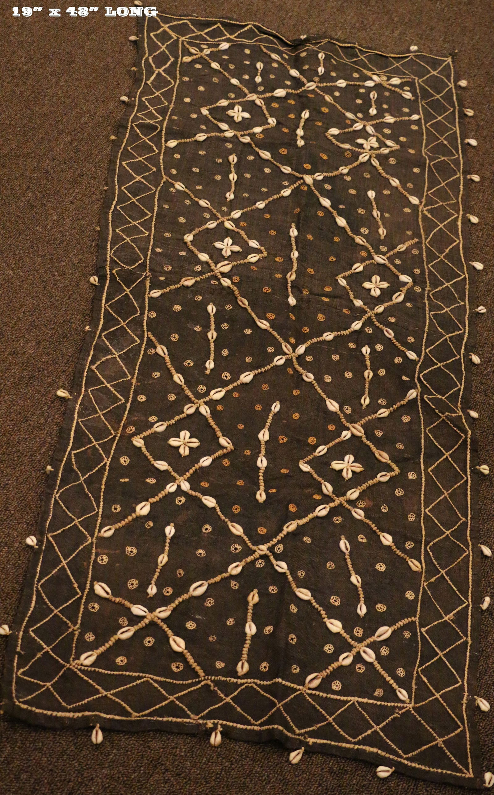 Raffia African shell beaded runner / cloth (1 of 1)