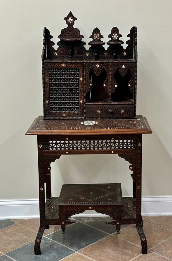 Antique Syrian Islamic Book Stand and Secretary Desk with Cabinet and Shelf (1 of 5)