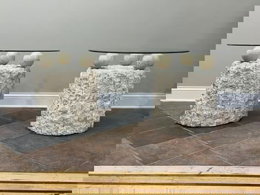 Vintage Post Modern Tessellated Mactan Stone Tables Maitland Smith Style Hollywood regency