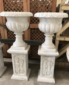 Elegant Tall Marble Carved Planters – Set of Two