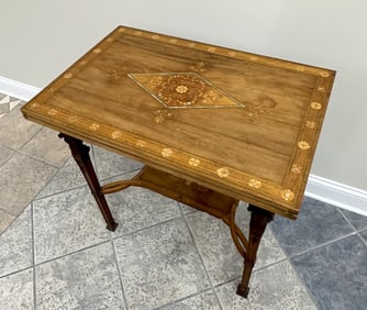Antique French Mother of Pearl and Brass inlaid Marquetry Game Table