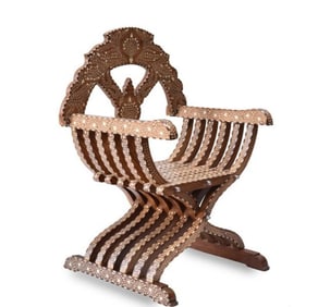Folding Syrian Chair inlaid with inlay on solid wood.