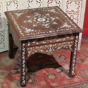Syrian side table inlaid with mother of pearl on walnut