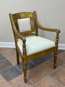 Brass embossed Lux Armchair with muslin uphostery