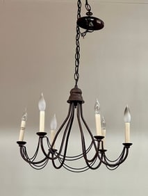 Six Lights French Cottage Style bronze/Metal Chandelier.