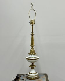 Vintage Victorian style brass and white enamel table lamp