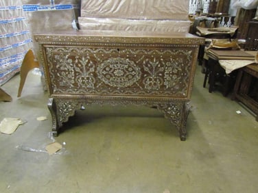 Old Syrian mother of pearl dowery chest walnut wood.