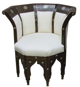 Syrian design walnut chair with muslin uphostery