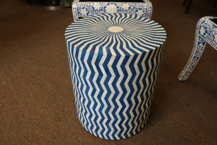 Bone Inlay Side Table with Chevron Pattern