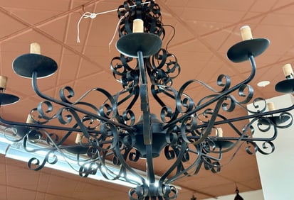 Vintage Wrought Iron 12-Light Scrollwork Chandelier