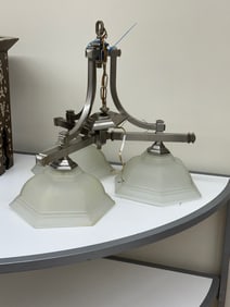 Transitional Brushed Nickel 3-Light Chandelier with Frosted Glass Shades