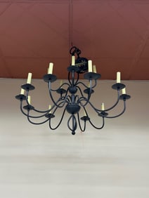 Large 15-Light Wrought Iron Chandelier in Matte Black Finish