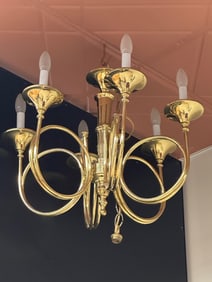 Vintage Hollywood Regency Brass Trumpet Chandelier – 8-Light Spiral Design