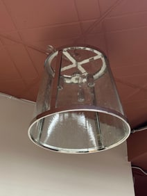 Modern Chrome & Glass Drum Pendant Light with Clear Seeded Shade
