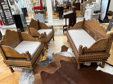 Anglo Indian Sofa set Inlaid With Camel Bone on Solid Wood