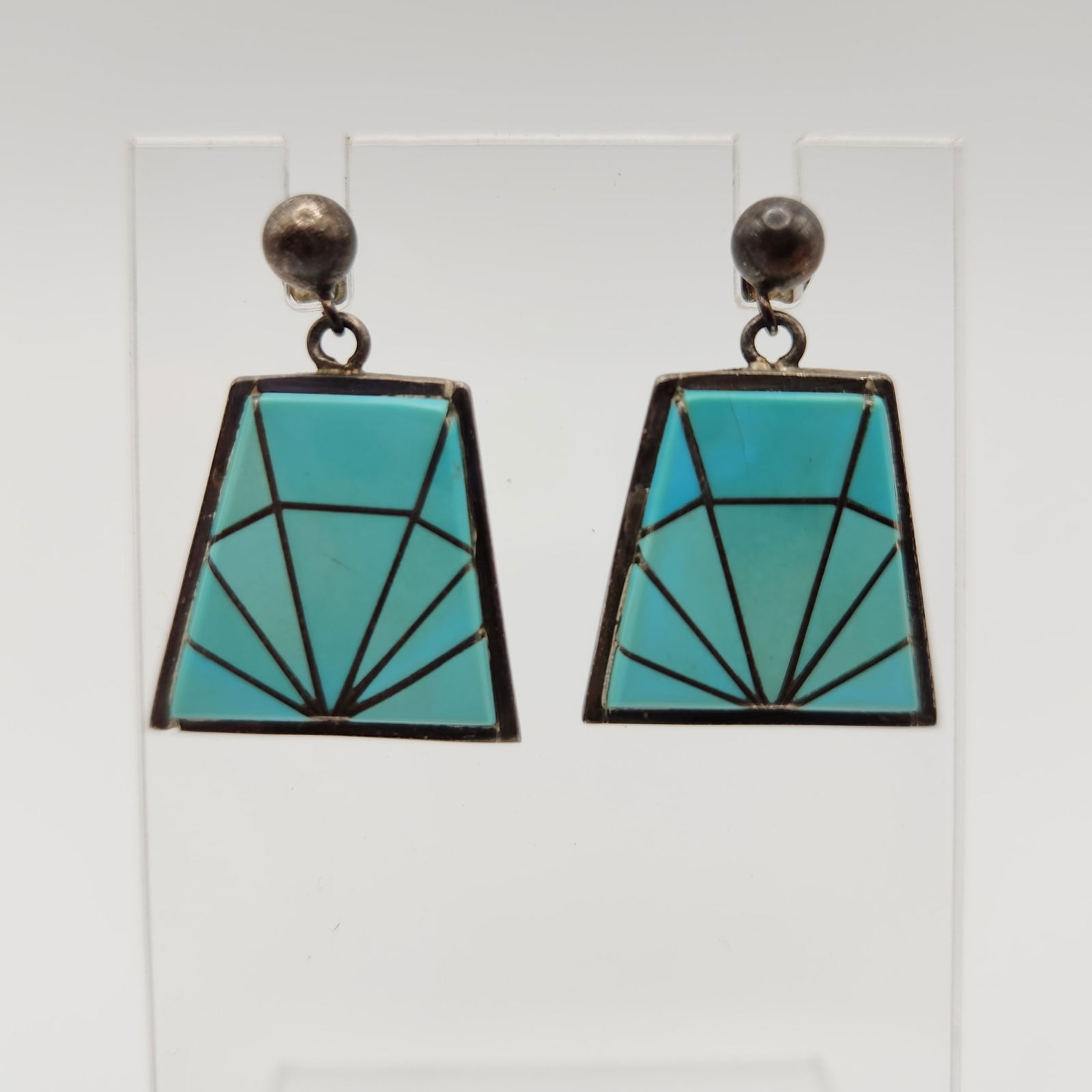 Begay Sterling Turquoise Inlay Earrings 7.6g (1 of 5)