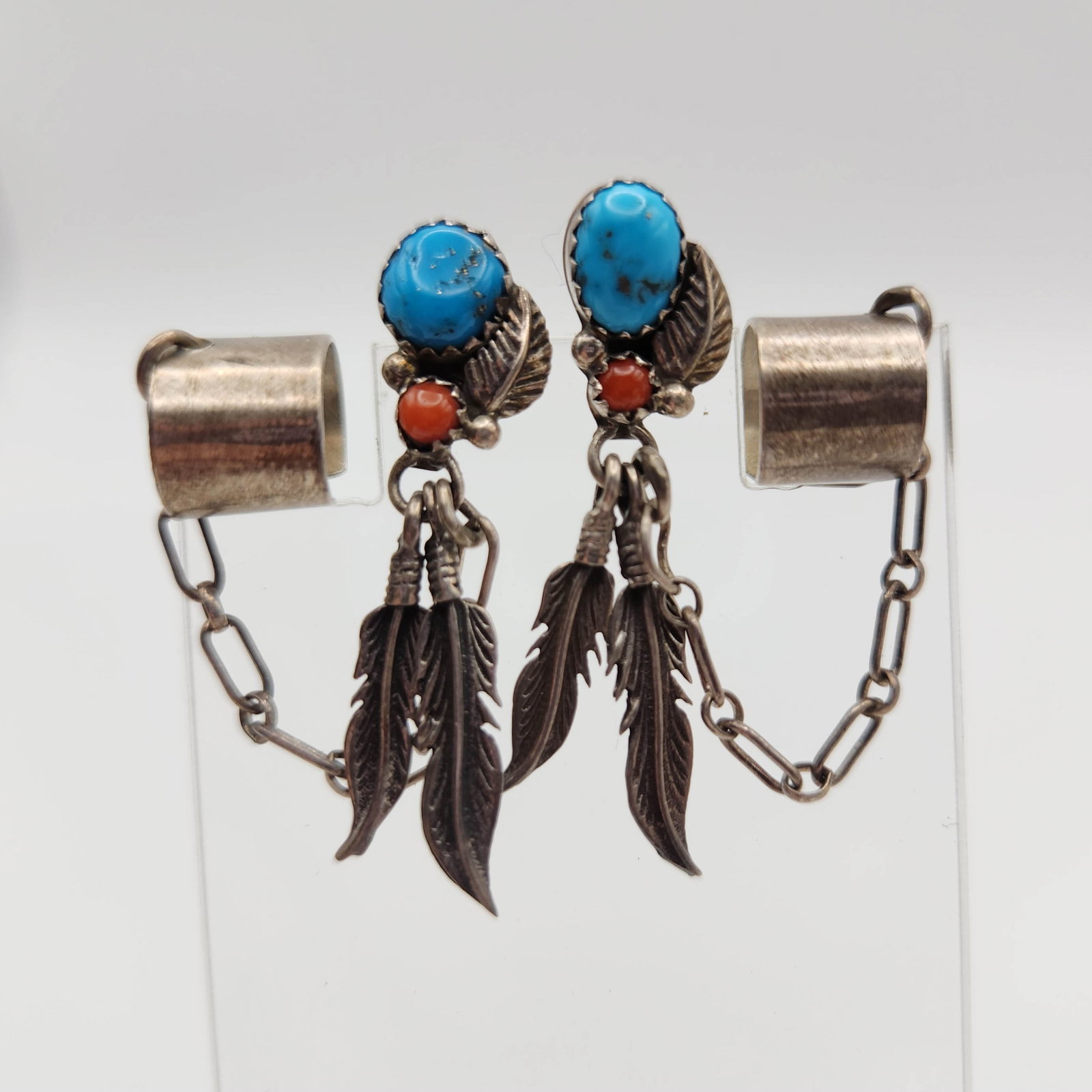 Sterling Navajo Turquoise Cuff Earrings 3.6g (1 of 4)