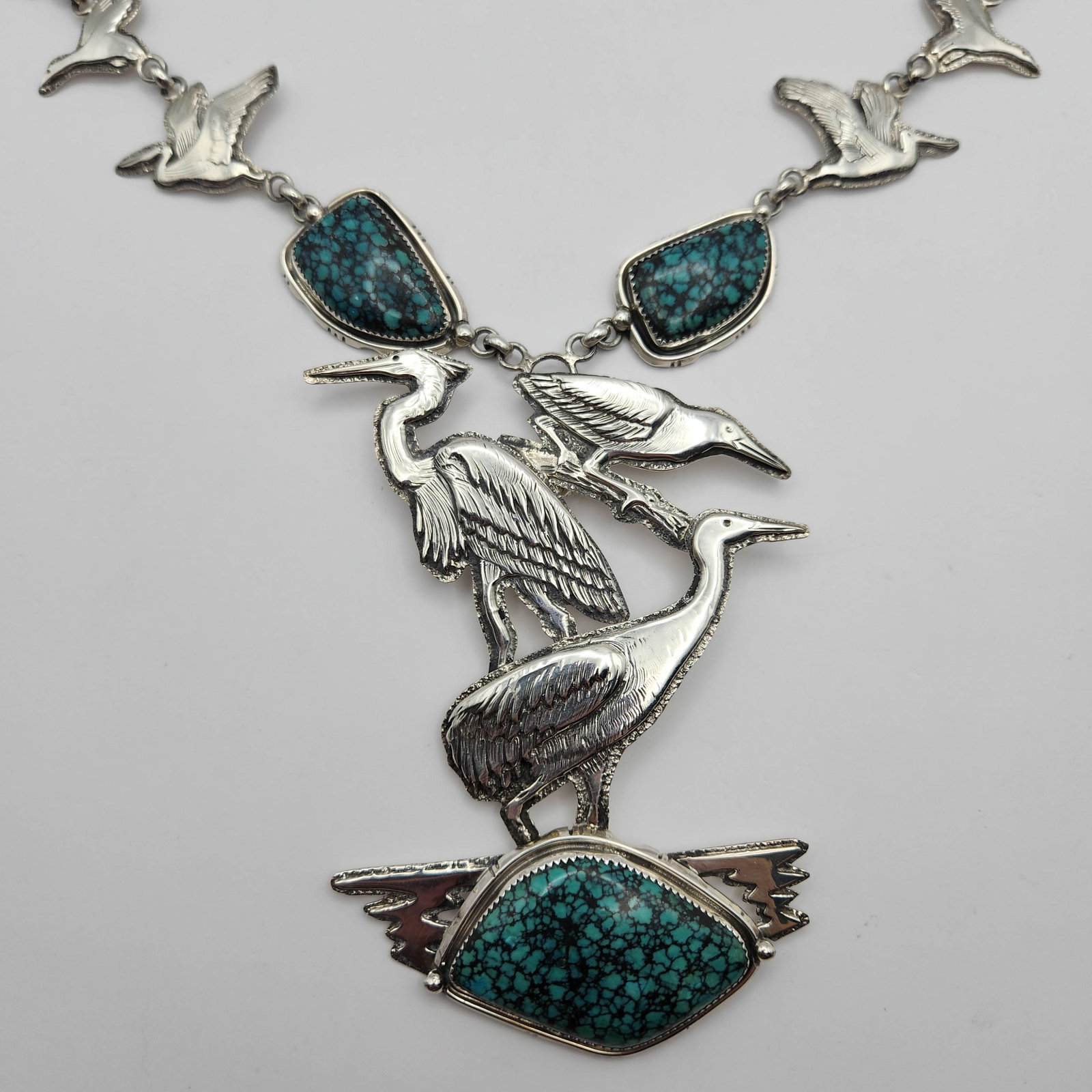 HUGE Dan Nieto Saddleback Mountain Turquoise Heron Necklace (1 of 10)