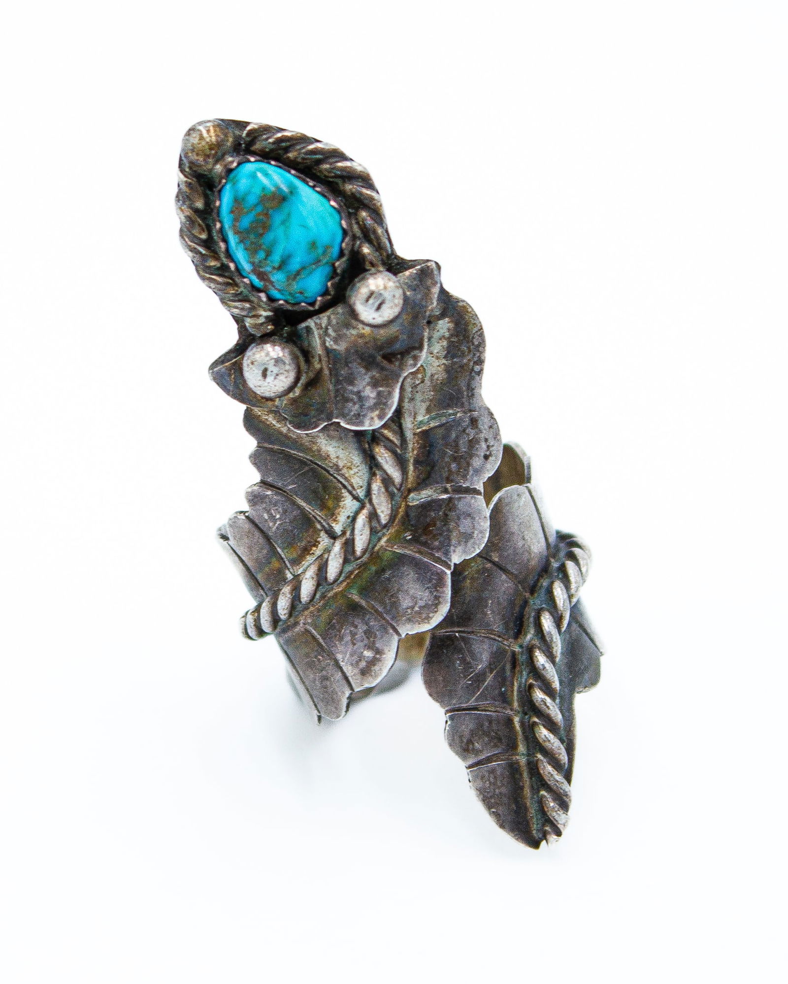 Sterling Turquoise Navajo Wrap Leaf Ring Size 5.5 (1 of 5)