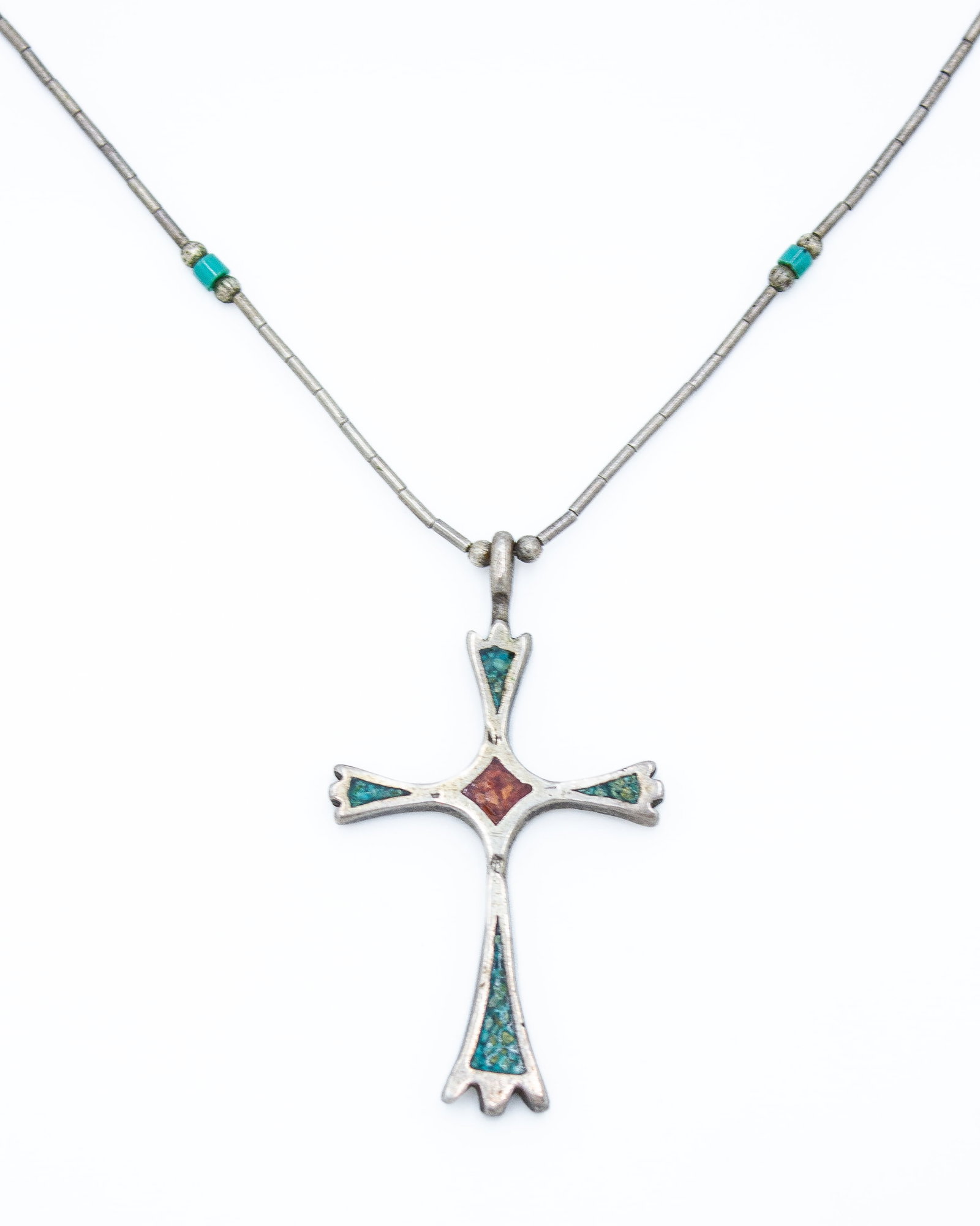 Sterling Liquid Silver Native Turquoise Cross Necklace (1 of 3)