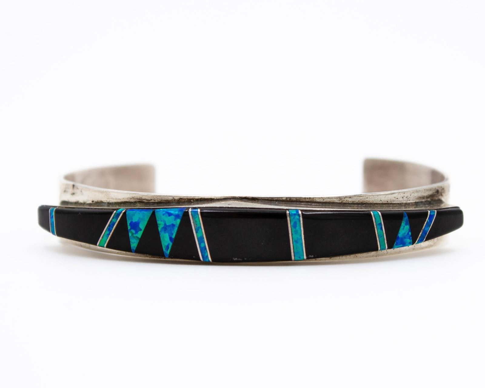 Sterling Navajo Wilbert Grey Onyx Opal Inlay Bracelet (1 of 5)