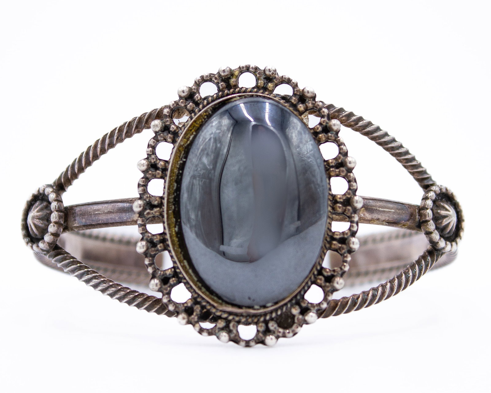 Sterling Running Bear Hematite Cuff Bracelet: Sterling Running Bear R.B. Hematite Cuff Bracelet, 44.1g